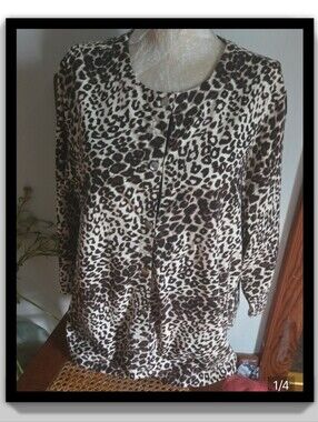 Studio Works Leopard-Print  Button-Front Cardi in Brown, Cream And Bla